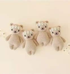 Janie and Jack Stuffed Animals-Baby honey bear (flower crown) light/pastel brown