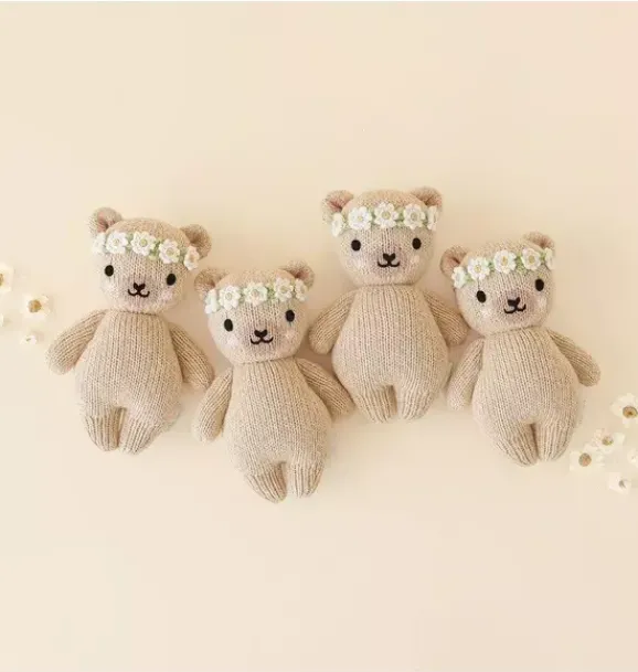 Janie and Jack Stuffed Animals-Baby honey bear (flower crown) light/pastel brown
