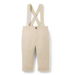 Janie and Jack Pants & Overalls-Baby Linen-Cotton Suspender Pant classic khaki
