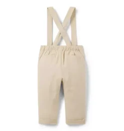 Janie and Jack Pants & Overalls-Baby Linen-Cotton Suspender Pant classic khaki