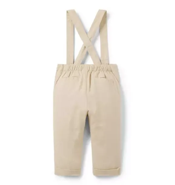 Janie and Jack Pants & Overalls-Baby Linen-Cotton Suspender Pant classic khaki