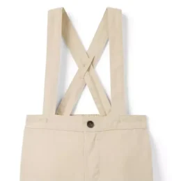 Janie and Jack Pants & Overalls-Baby Linen-Cotton Suspender Pant classic khaki