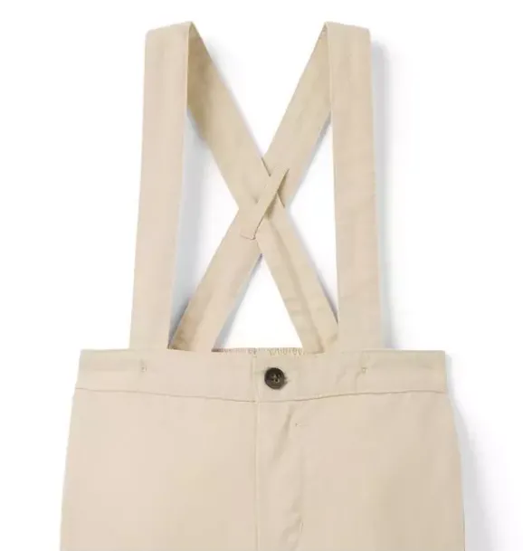 Janie and Jack Pants & Overalls-Baby Linen-Cotton Suspender Pant classic khaki