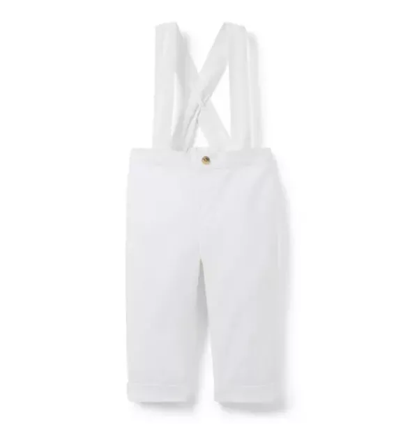 Janie and Jack Pants & Overalls-Baby Linen-Cotton Suspender Pant white