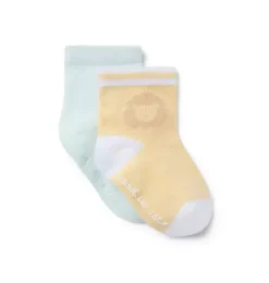 Janie and Jack Shoes & Accessories|Shoes & Accessories-Baby Lion And Stripe Sock Set butter yellow lion and pale blue stripe