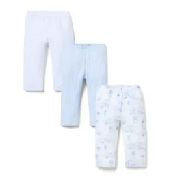 Janie and Jack Pants & Overalls-Baby Pant 3-Pack bundle blue, light blue animal friends toile and white stripe