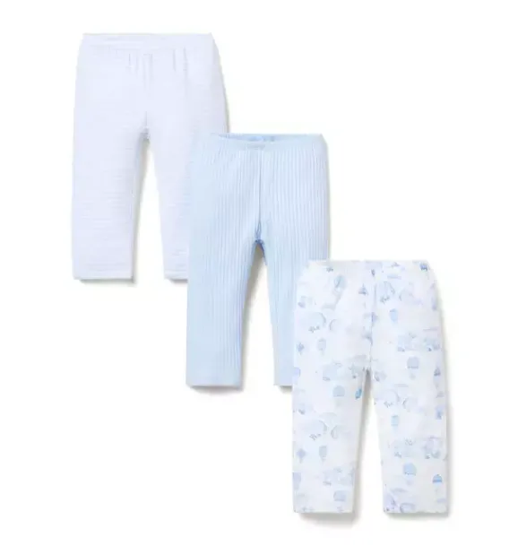 Janie and Jack Pants & Overalls-Baby Pant 3-Pack bundle blue, light blue animal friends toile and white stripe