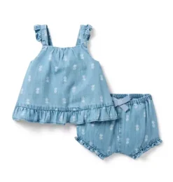 Janie and Jack Sets-Baby Pineapple Ruffle Matching Set light wash pineapple