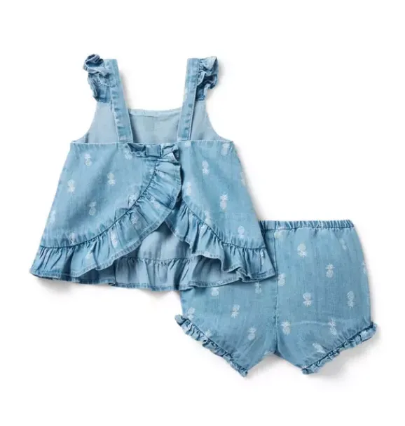 Janie and Jack Sets-Baby Pineapple Ruffle Matching Set light wash pineapple