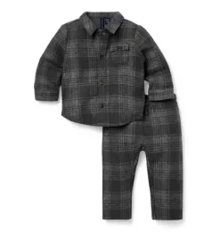 Janie and Jack Sets|Sets-Baby Plaid Matching Set charcoal heather plaid