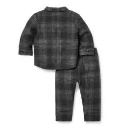 Janie and Jack Sets|Sets-Baby Plaid Matching Set charcoal heather plaid