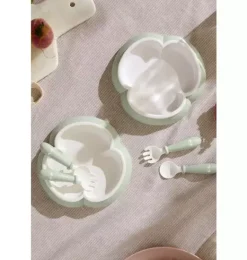 Janie and Jack Feeding Accessories-Baby Plate, Spoon & Fork, 2 Sets, powder green