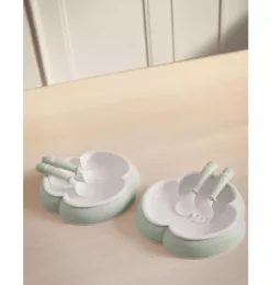 Janie and Jack Feeding Accessories-Baby Plate, Spoon & Fork, 2 Sets, powder green