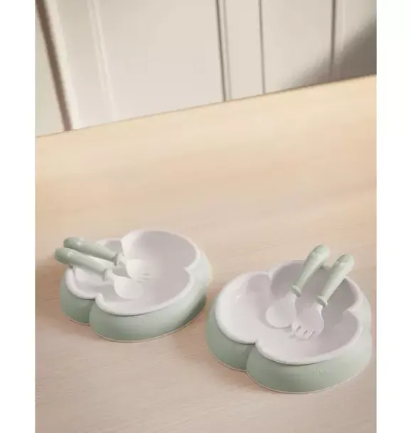 Janie and Jack Feeding Accessories-Baby Plate, Spoon & Fork, 2 Sets, powder green