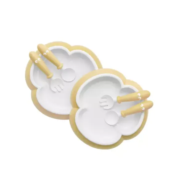 Janie and Jack Feeding Accessories-Baby Plate, Spoon & Fork, 2 Sets, powder yellow