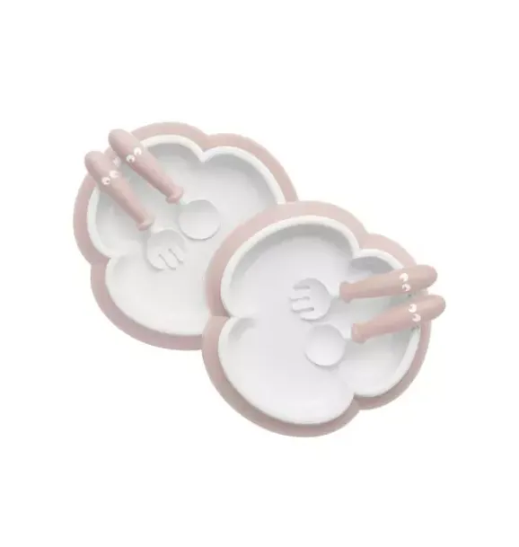 Janie and Jack Feeding Accessories-Baby Plate, Spoon & Fork, 2 Sets, powder pink