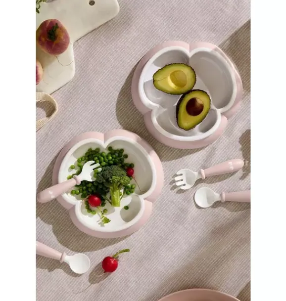 Janie and Jack Feeding Accessories-Baby Plate, Spoon & Fork, 2 Sets, powder pink