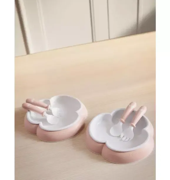 Janie and Jack Feeding Accessories-Baby Plate, Spoon & Fork, 2 Sets, powder pink