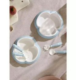 Janie and Jack Feeding Accessories-Baby Plate, Spoon & Fork, 2 Sets, powder blue