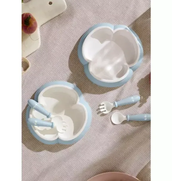 Janie and Jack Feeding Accessories-Baby Plate, Spoon & Fork, 2 Sets, powder blue