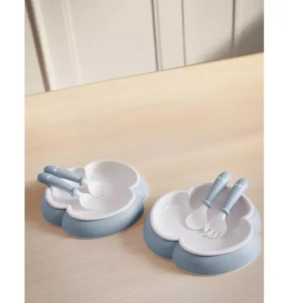 Janie and Jack Feeding Accessories-Baby Plate, Spoon & Fork, 2 Sets, powder blue