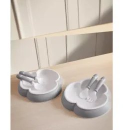 Janie and Jack Feeding Accessories-Baby Plate, Spoon and Fork, 2 Sets, gray