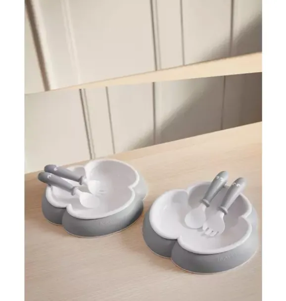 Janie and Jack Feeding Accessories-Baby Plate, Spoon and Fork, 2 Sets, gray