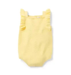 Janie and Jack One-pieces & Rompers-Baby Pointelle Ruffle Romper buttermilk