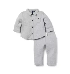Janie and Jack Sets-Baby Quilted Matching Set classic grey heather