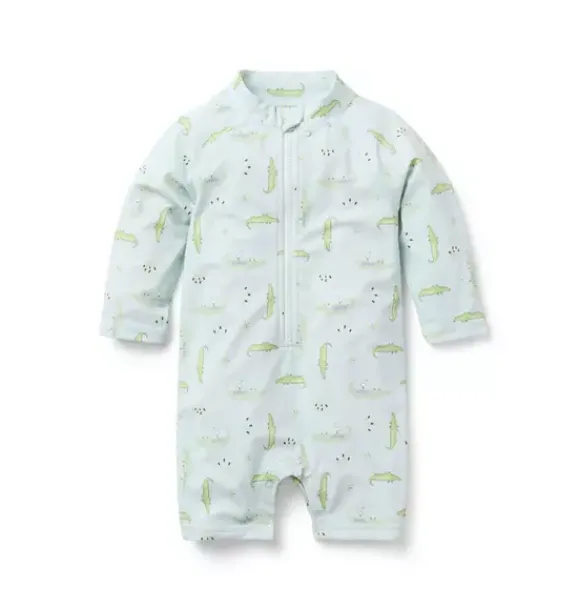 Janie and Jack Rash Guards|Online Exclusives-Baby Recycled Alligator Rash Guard Swimsuit ice blue alligator