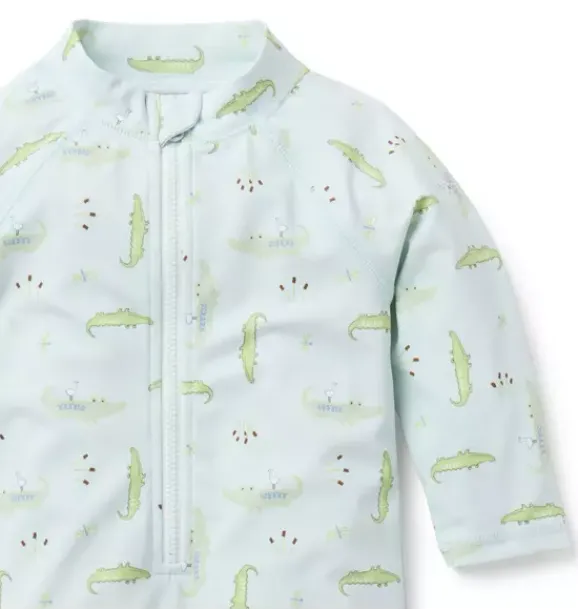 Janie and Jack Rash Guards|Online Exclusives-Baby Recycled Alligator Rash Guard Swimsuit ice blue alligator
