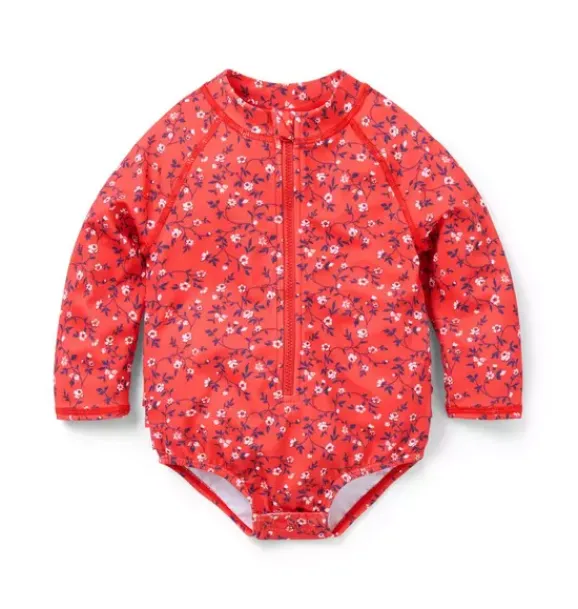 Janie and Jack Rash Guards|One-pieces-Baby Recycled Ditsy Floral Rash Guard Swimsuit red punch ditsy floral