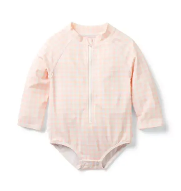 Janie and Jack Rash Guards|One-pieces-Baby Recycled Gingham Rash Guard Swimsuit seashell pink gingham