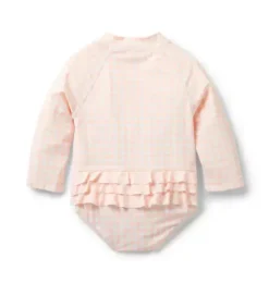 Janie and Jack Rash Guards|One-pieces-Baby Recycled Gingham Rash Guard Swimsuit seashell pink gingham