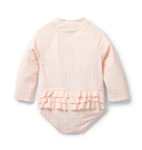 Janie and Jack Rash Guards|One-pieces-Baby Recycled Gingham Rash Guard Swimsuit seashell pink gingham