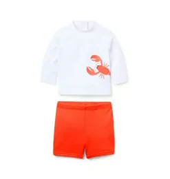 Janie and Jack Rash Guards|Baby-Baby Recycled Lobster Rash Guard 2-Piece Swimsuit vibrant poppy