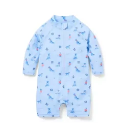 Janie and Jack Rash Guards|One-pieces-Baby Recycled Nautical Dog Rash Guard Swimsuit blue sail nautical dog