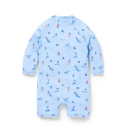 Janie and Jack Rash Guards|One-pieces-Baby Recycled Nautical Dog Rash Guard Swimsuit blue sail nautical dog