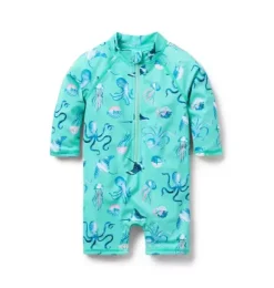Janie and Jack Rash Guards|Online Exclusives-Baby Recycled Sea Friends Rash Guard Swimsuit green lagoon sea friends