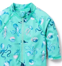 Janie and Jack Rash Guards|Online Exclusives-Baby Recycled Sea Friends Rash Guard Swimsuit green lagoon sea friends