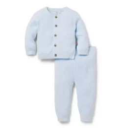 Janie and Jack Sets-Baby Ribbed Cardigan Matching Set pale blue