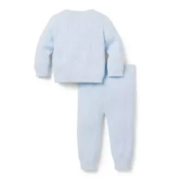 Janie and Jack Sets-Baby Ribbed Cardigan Matching Set pale blue