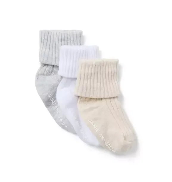 Janie and Jack Shoes & Accessories|Shoes & Accessories-Baby Ribbed Sock Set white, earl grey heather and fluffy bunny heather