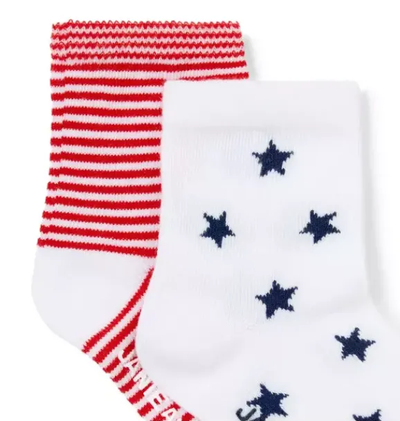 Janie and Jack Online Exclusives|Online Exclusives-Baby Stars And Stripes Sock 2-Pack white star and cherry stripe