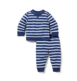 Janie and Jack Sets-Baby Striped French Terry Matching Set crown blue stripe