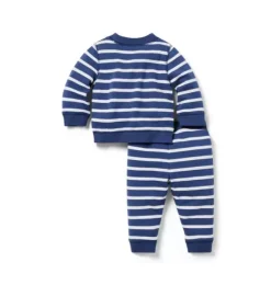 Janie and Jack Sets-Baby Striped French Terry Matching Set crown blue stripe