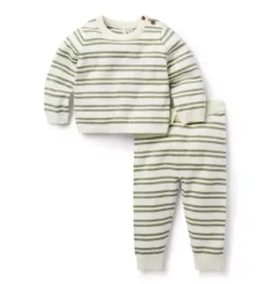 Janie and Jack Online Exclusives-Baby Striped Knit Sweater Set olive stripe
