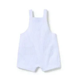 Janie and Jack Pants & Overalls-Baby Striped Linen-Cotton Overall dreamy blue stripe
