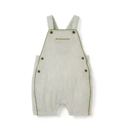 Janie and Jack Pants & Overalls-Baby Striped Linen-Cotton Overall green bean stripe