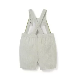Janie and Jack Pants & Overalls-Baby Striped Linen-Cotton Overall green bean stripe